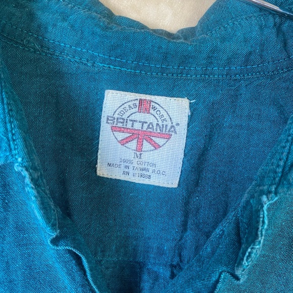 Vintage 90s Brittania Cotton Teal Button-Up Men's Shirt Casual Lightweight Y2K - Picture 2 of 5